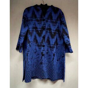 Gramercy 22 Women Paisley Print Button Front Tunic Shirt Top Large Blue Black